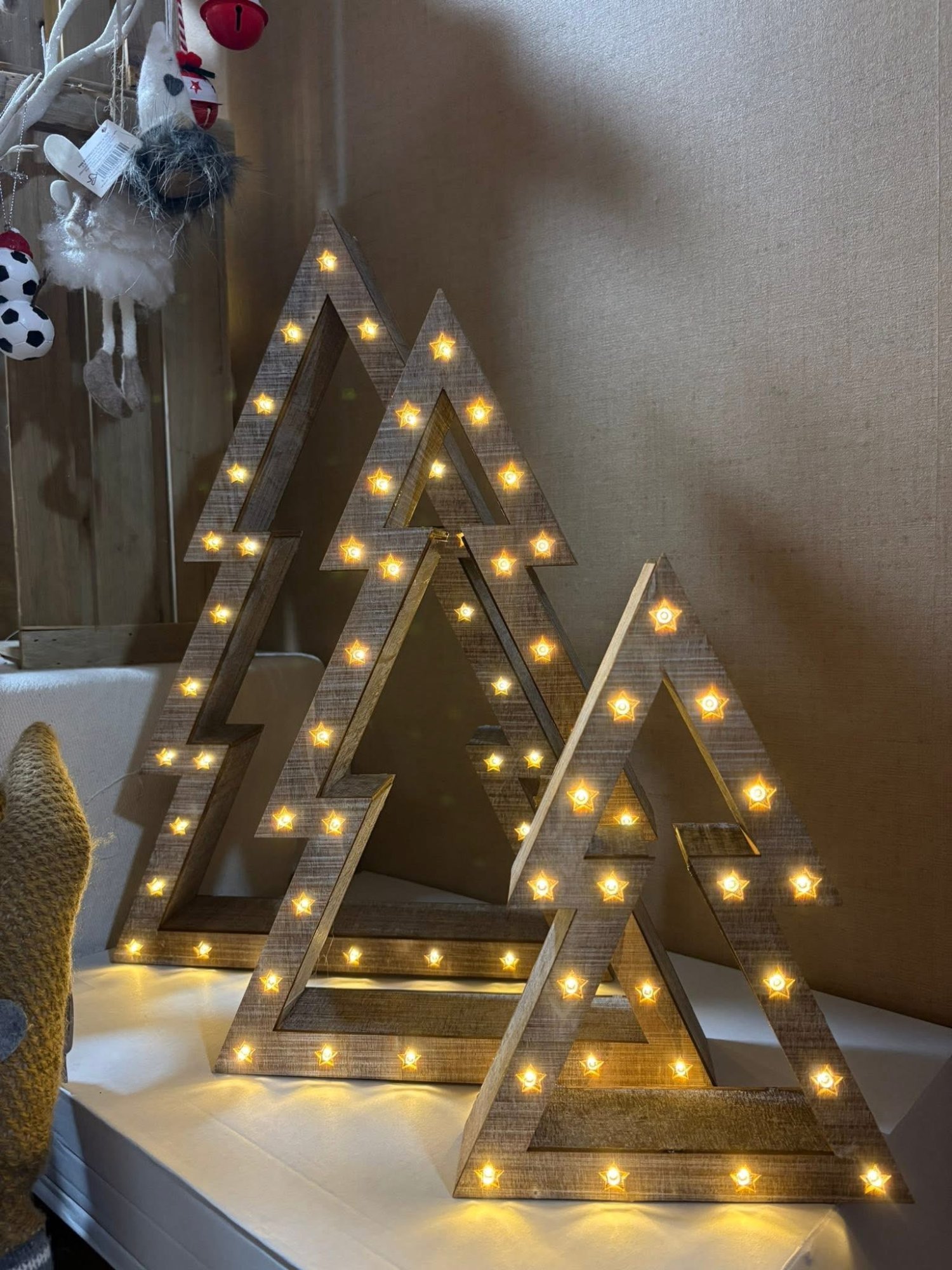 Wooden light up stacking Christmas trees
